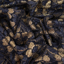 Load image into Gallery viewer, Fine Corded Floral Lurex Lace Deadstock - Navy & Gold