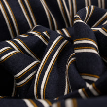 Load image into Gallery viewer, Cotton Preppy Double Stripe Print Deadstock - Navy, White & Mustard
