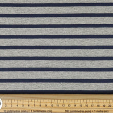 Load image into Gallery viewer, Cotton Ladder Striped Knit Deadstock - Grey Navy