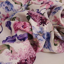 Load image into Gallery viewer, 100% Linen Pre-Washed Print - Mulberry Floral on White Base (Sold Out)