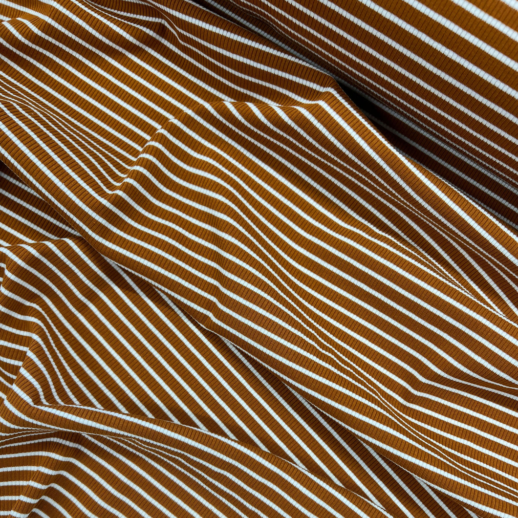 Cotton Spandex Striped Rib - Ginger & White