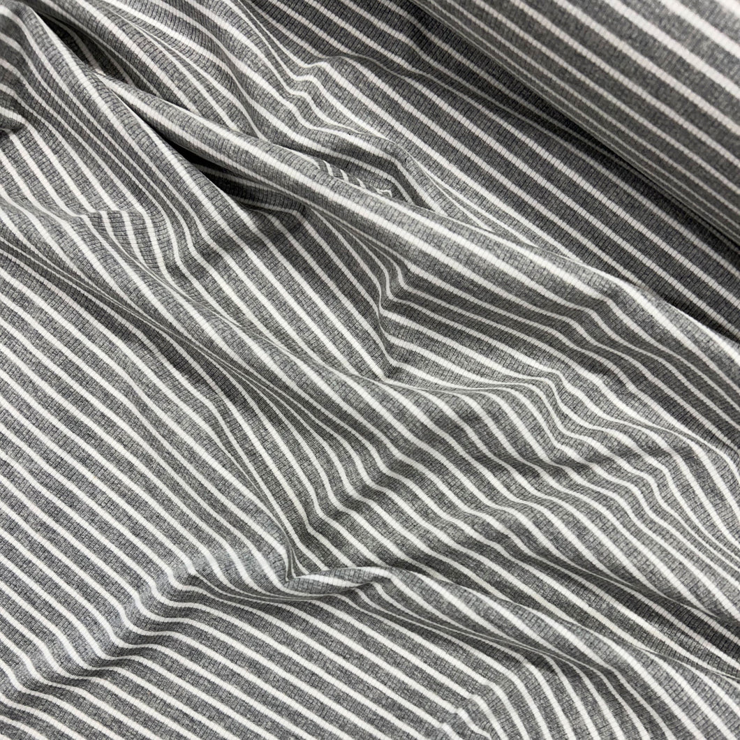 Cotton Spandex Striped Rib - Silver Marle & White