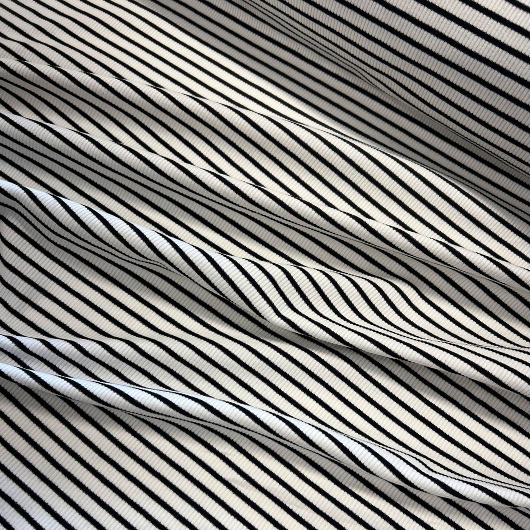 Cotton Spandex Striped Rib - White & Black
