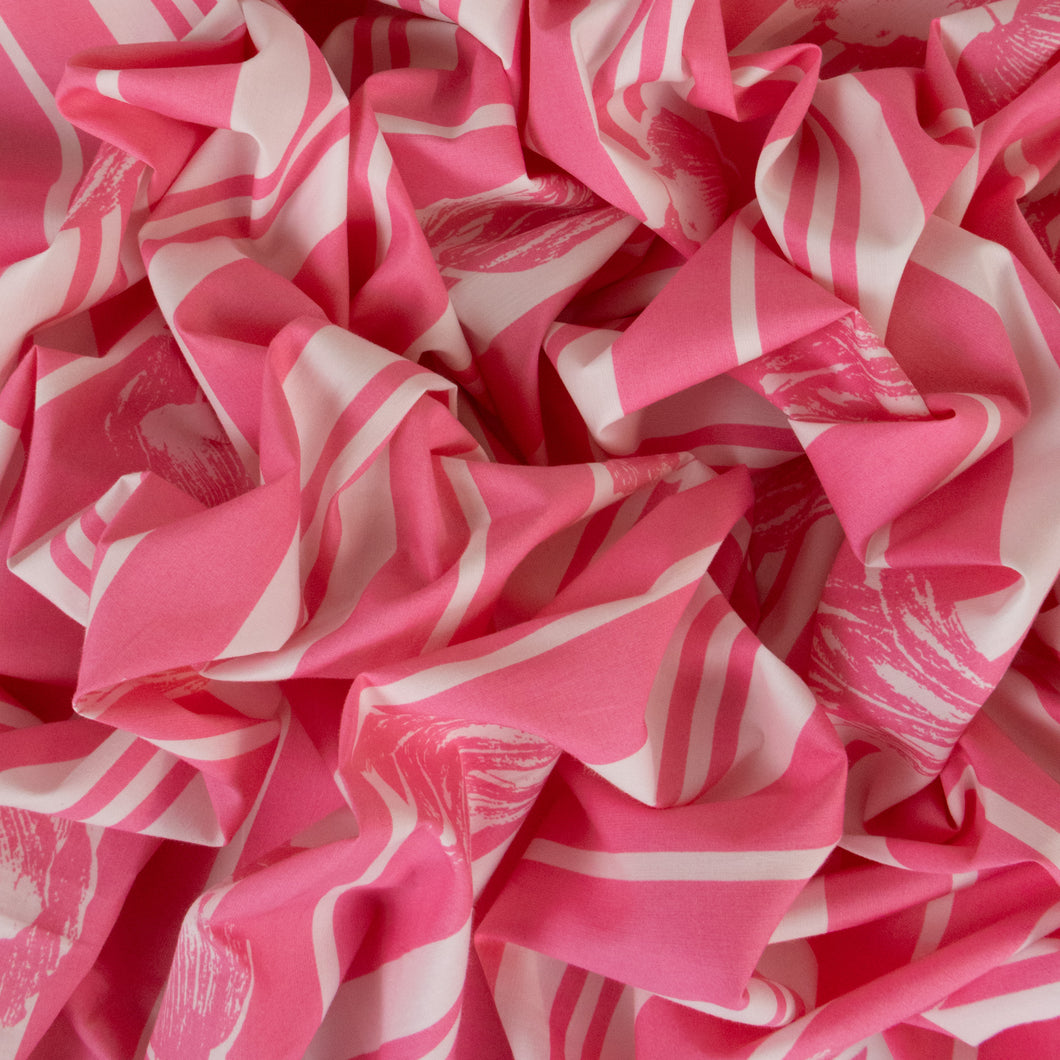 Bold Stripe Floral Poplin Print Deadstock - Hot Pink