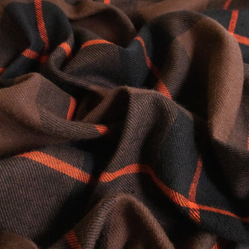 Brushed Plaid Cotton Deadstock - Choc, Black & Orange