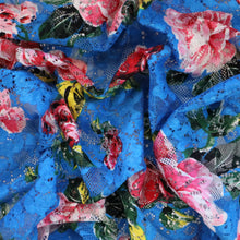 Load image into Gallery viewer, Printed Peony Floral Lace Deadstock - Blue
