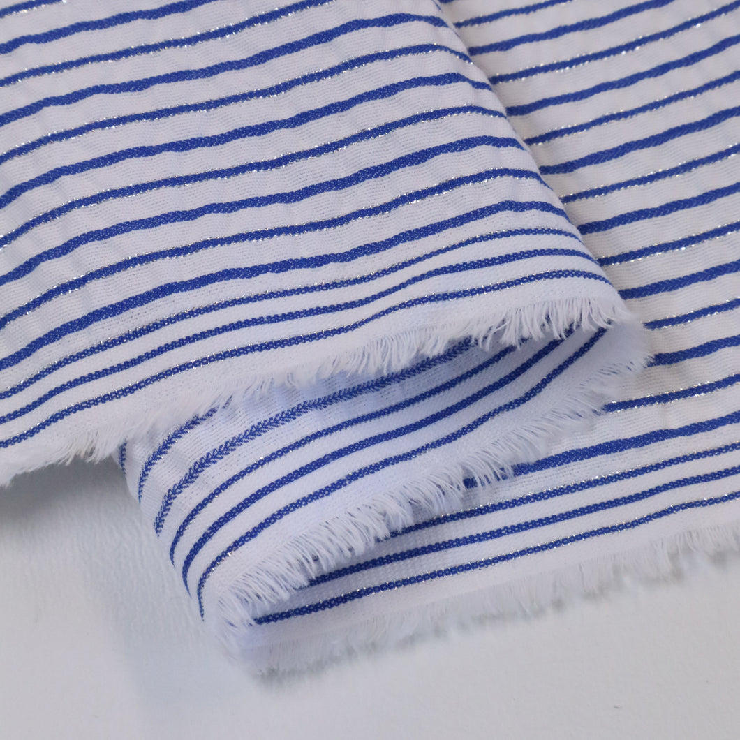 Cotton Lurex Seersucker Stripe Deadstock - Blue