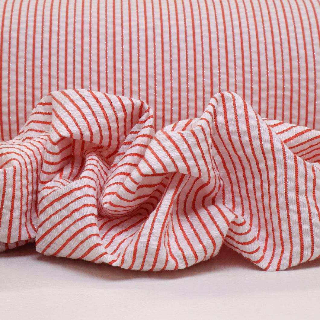 Cotton Lurex Seersucker Stripe Deadstock - Red