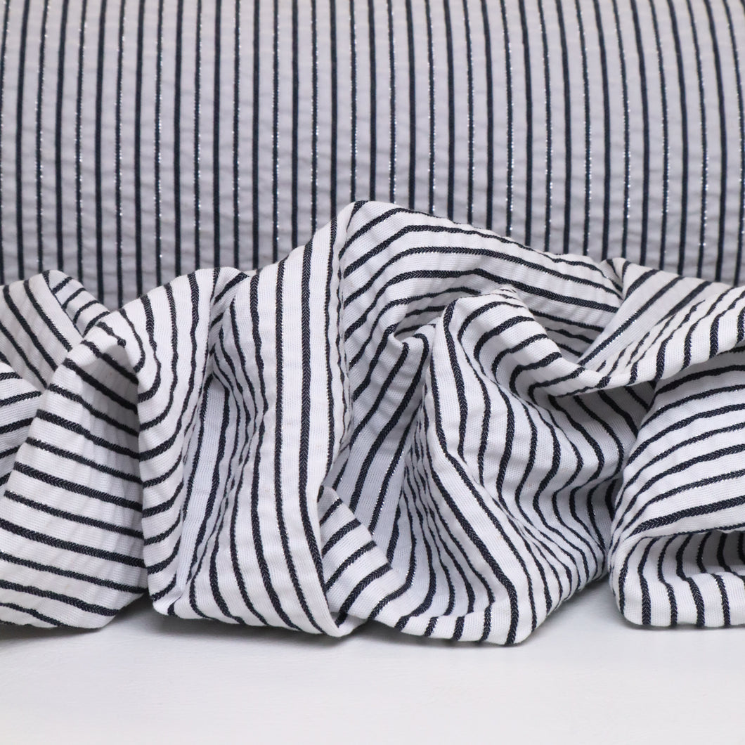Cotton Lurex Seersucker Stripe Deadstock - Black
