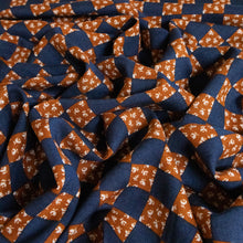 Load image into Gallery viewer, Daisy Check Rayon Print Deadstock - Navy &amp; Tan
