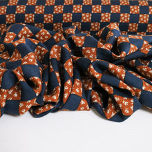 Load image into Gallery viewer, Daisy Check Rayon Print Deadstock - Navy &amp; Tan
