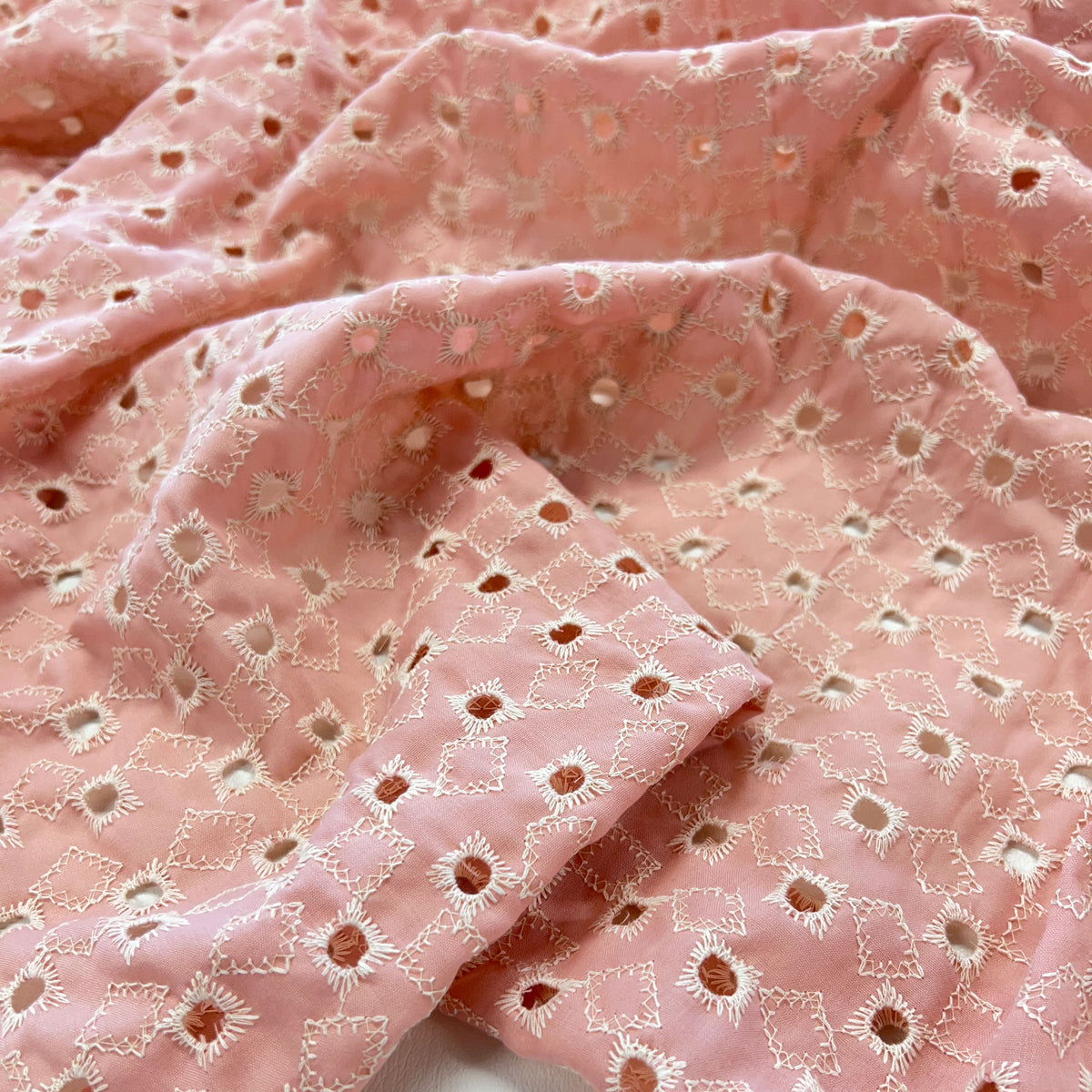 Eyelt Box Diamond Eyelet Embroidered Cotton - Pink – Fabric Box