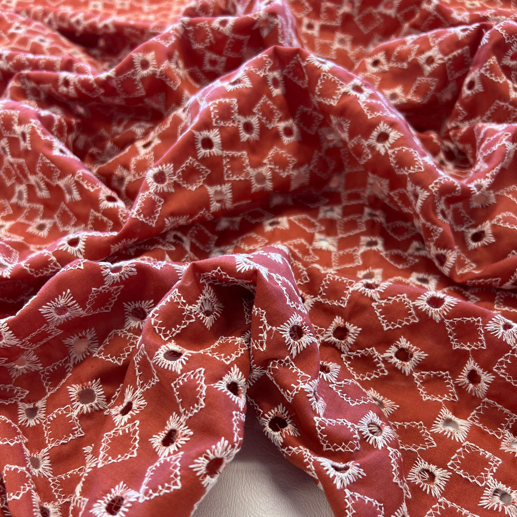 Diamond Eyelet Embroidered Cotton - Rust