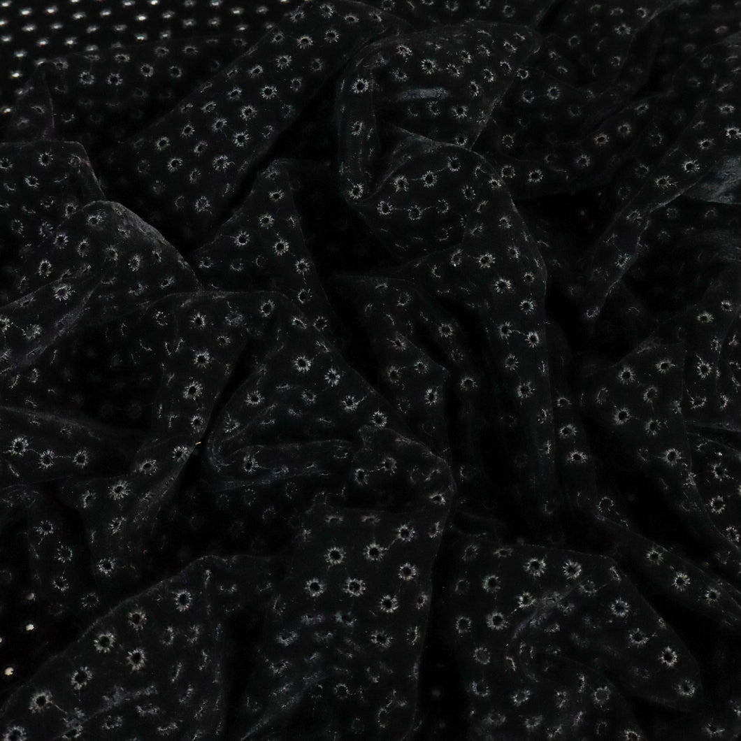Embroidered Hole Punch Velvet Designer End – Mika Black
