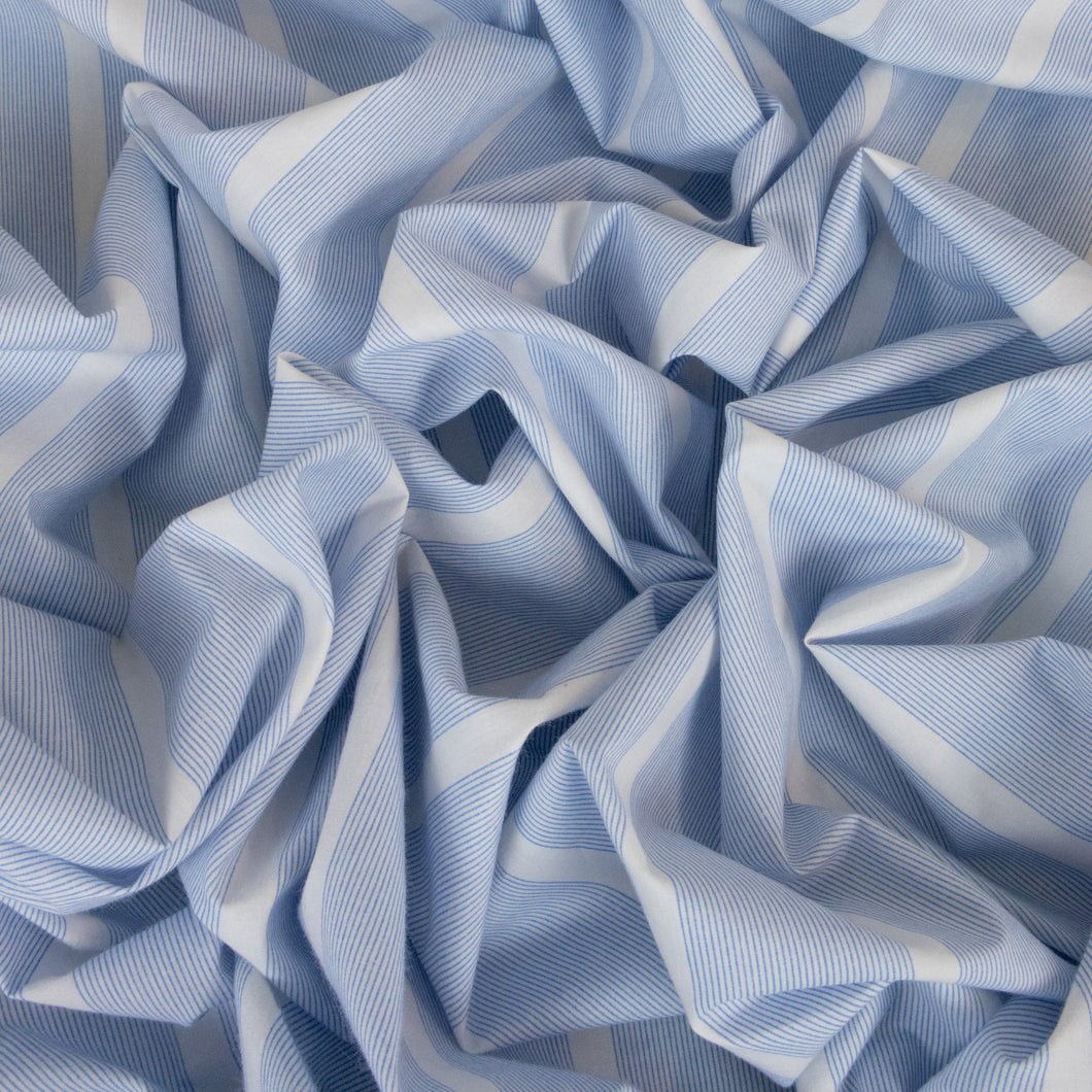 Cotton Stripe Print Deadstock - Cornflower White