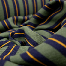 Load image into Gallery viewer, Cotton Preppy Double Stripe Print Deadstock - Army, Navy &amp; Gold
