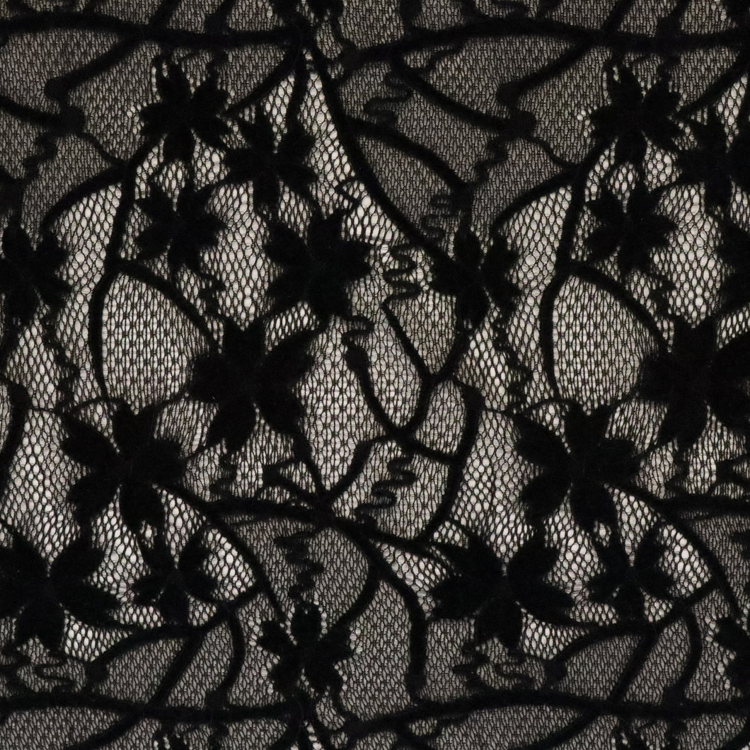 Floral Velvet Stretch Lace - Black
