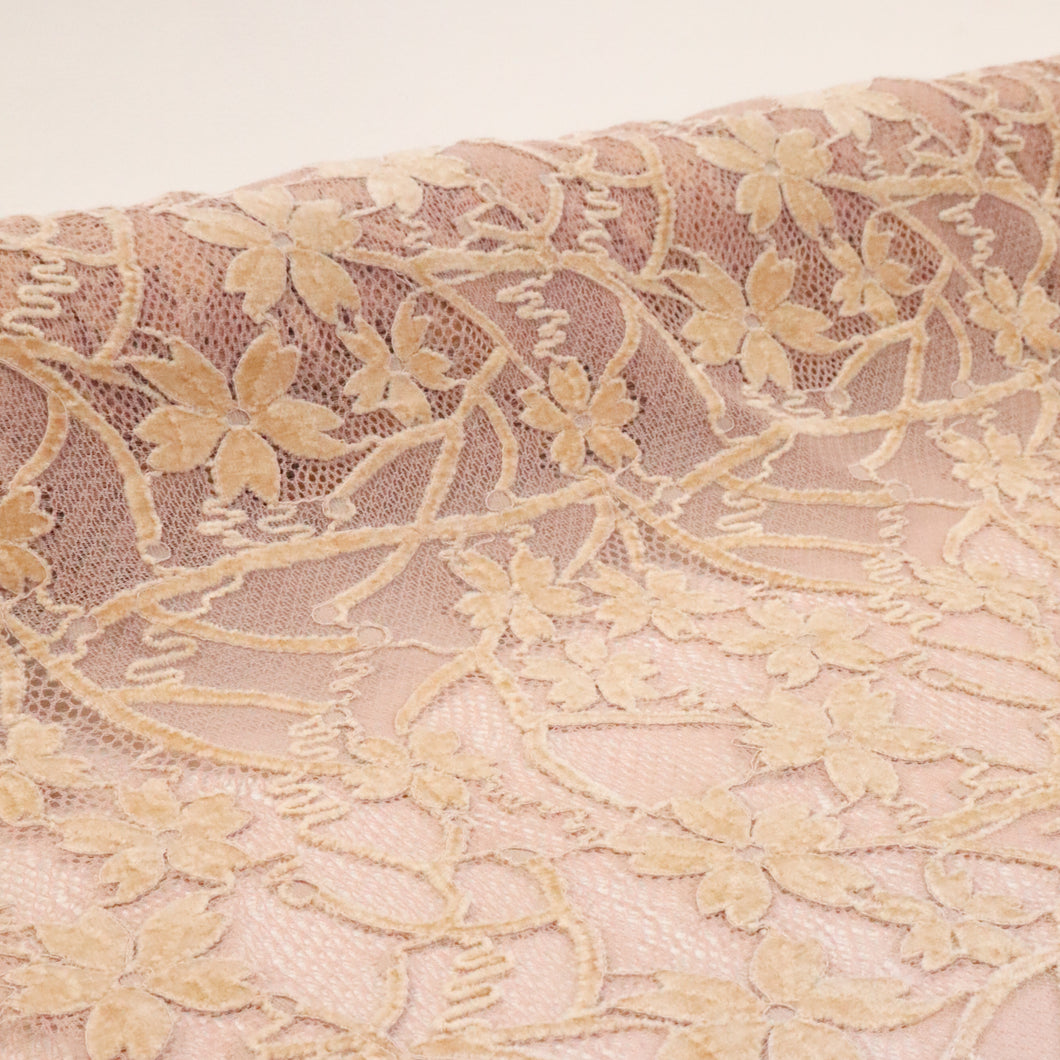 Floral Velvet Stretch Lace - Nude