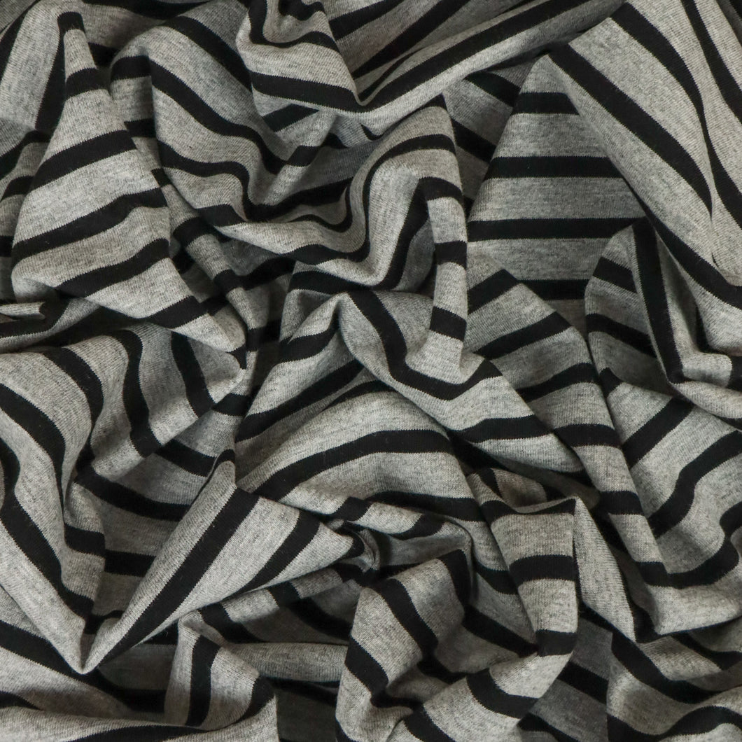 Cotton Ladder Striped Knit Deadstock - Grey Black