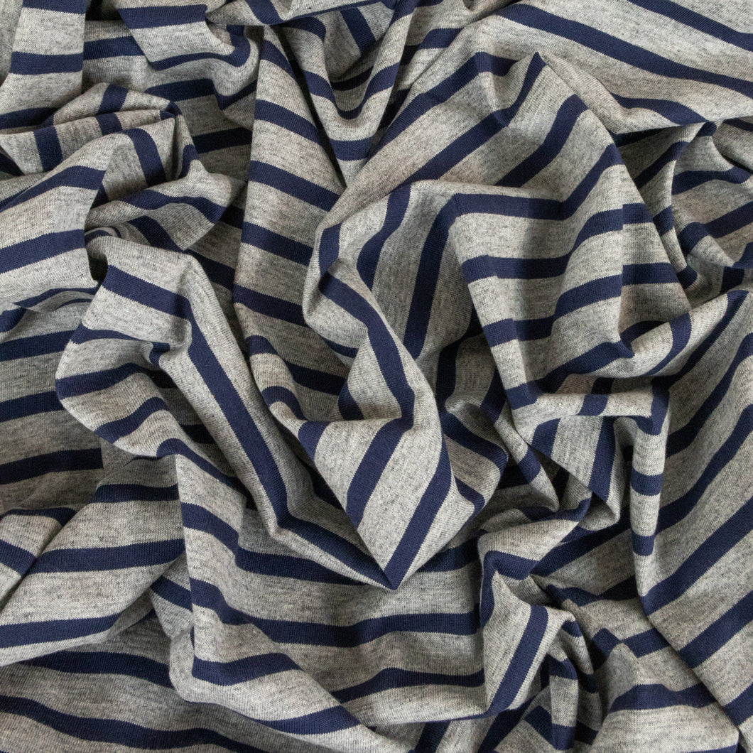 Cotton Ladder Striped Knit Deadstock - Grey Navy