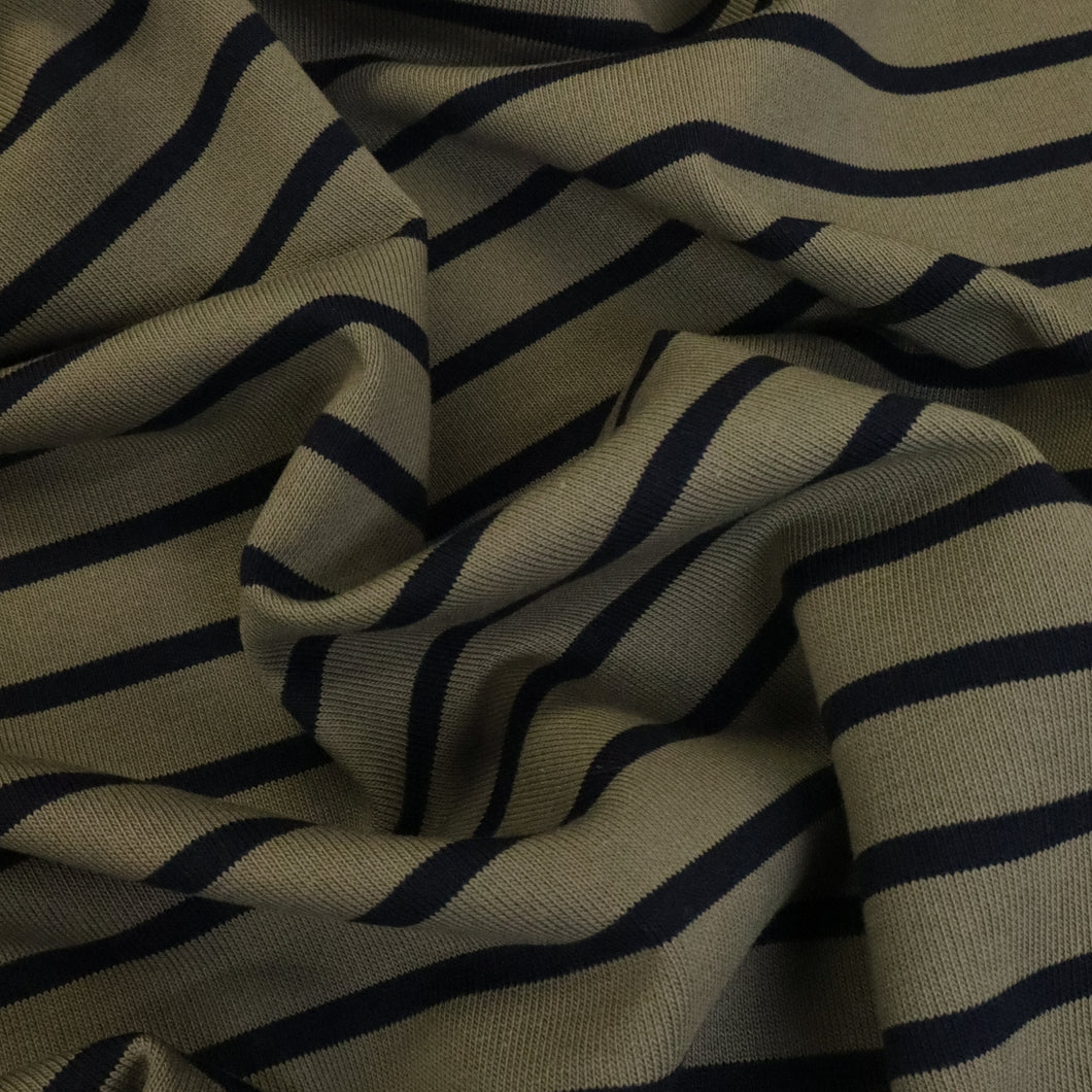 Striped Loop Back Sweatshirt - Khaki/Navy