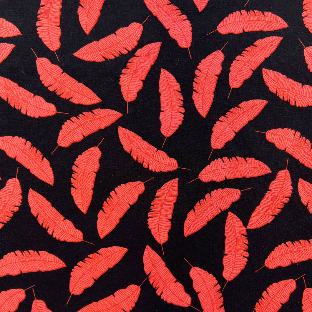 Feather Printed Rayon Challis Print - Red and Black