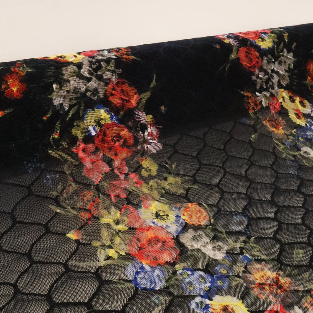 Honeycomb Printed Floral Mesh Deadstock