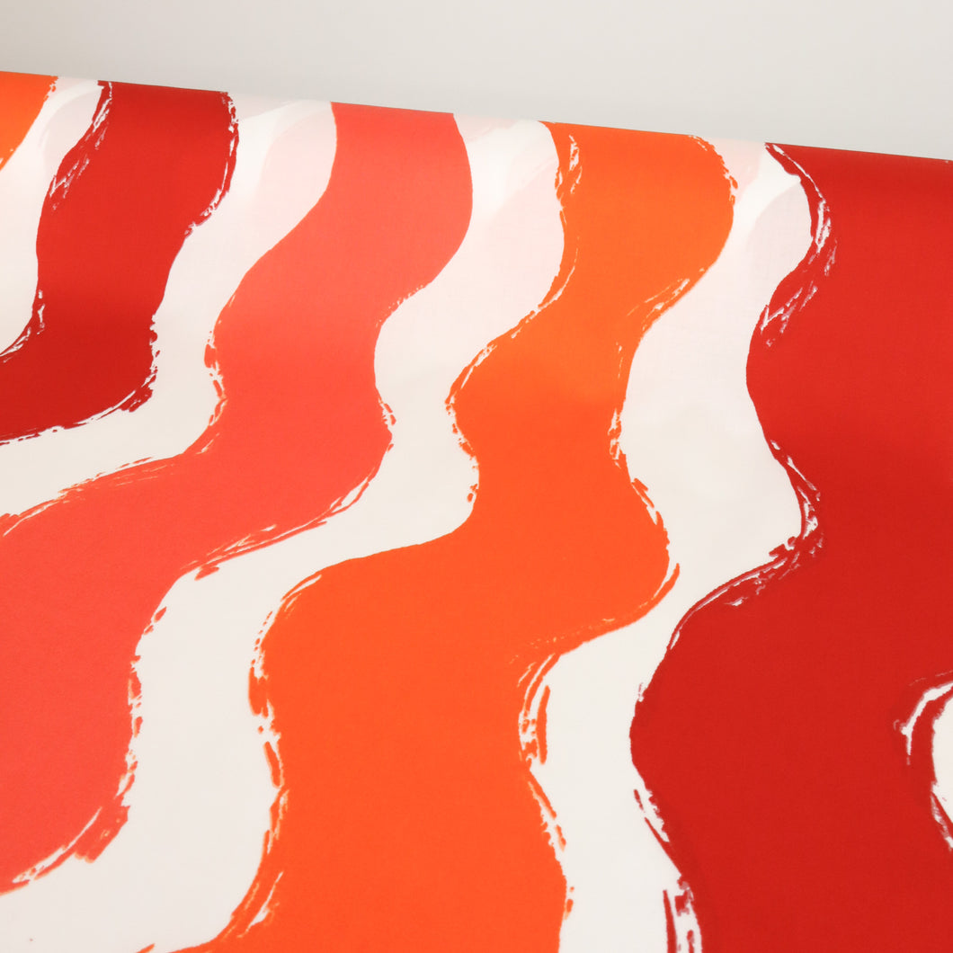 Cotton Abstract Stripe Print - Red Raider Orange Red