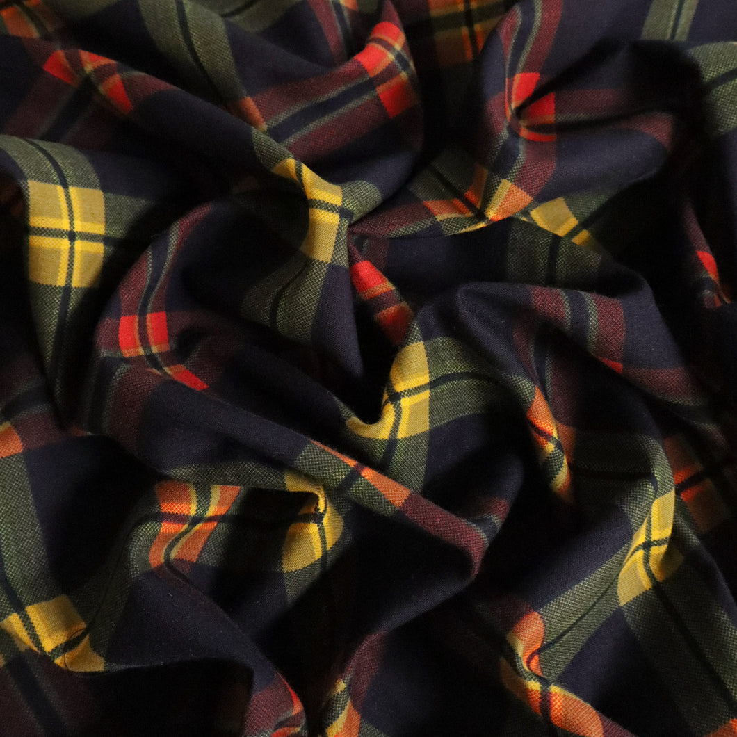 Plaid Cotton Lawn Deadstock - Black, Khaki & Orange