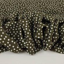 Load image into Gallery viewer, Printed Viscose Crepe Designer End - Olive Polka Dot
