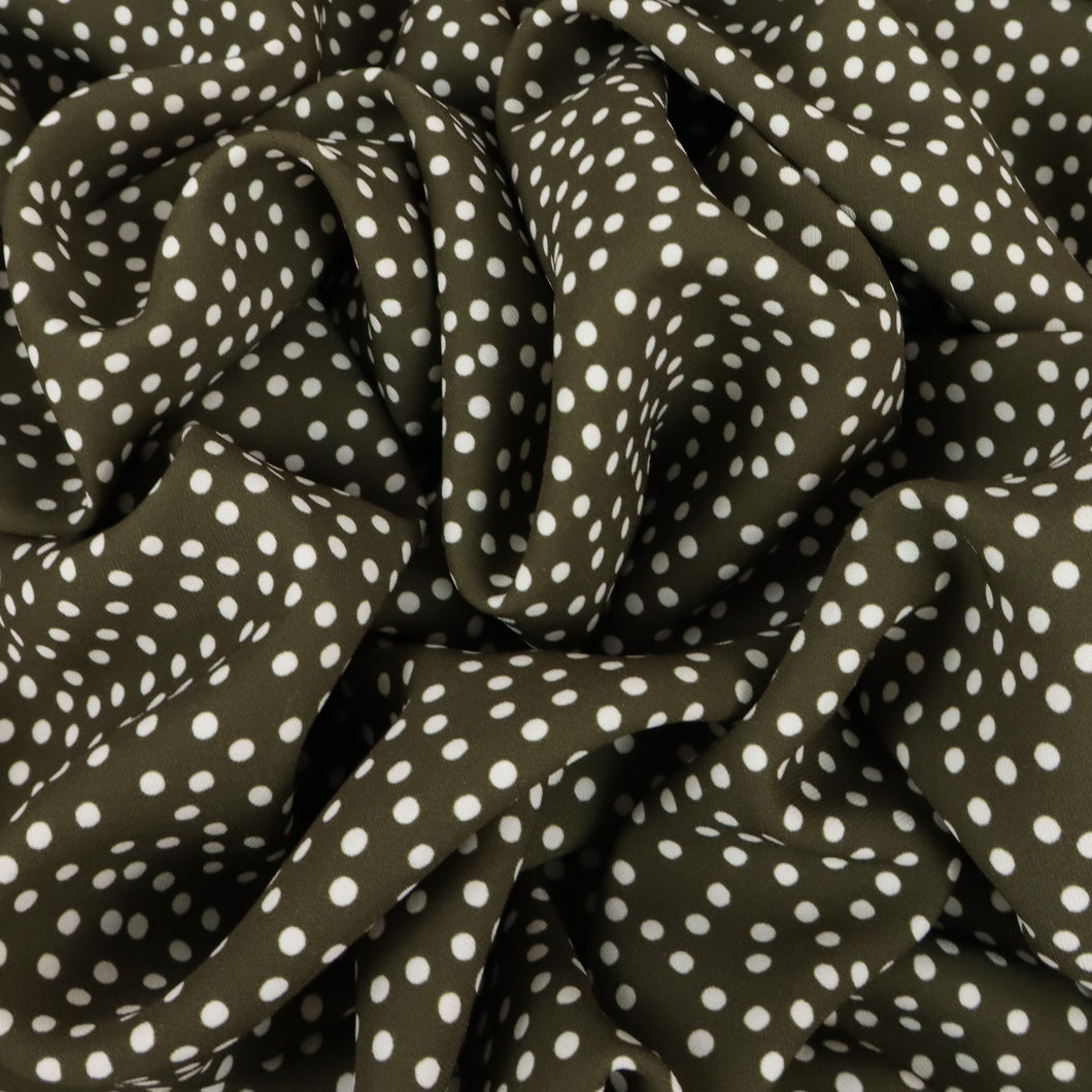 Printed Viscose Crepe Designer End - Olive Polka Dot