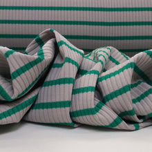 Load image into Gallery viewer, Grenada Cotton Spandex Striped Rib - Grey &amp; Green (Last Chance)
