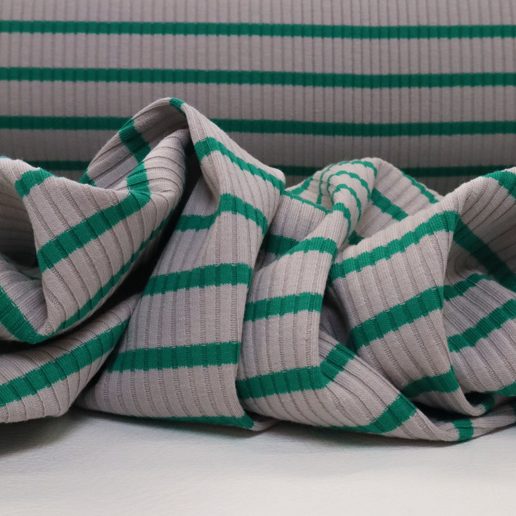 Grenada Cotton Spandex Striped Rib - Grey & Green (Last Chance)