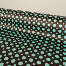 Load image into Gallery viewer, Spot Printed Satin Deadstock - Turquoise on Choc

