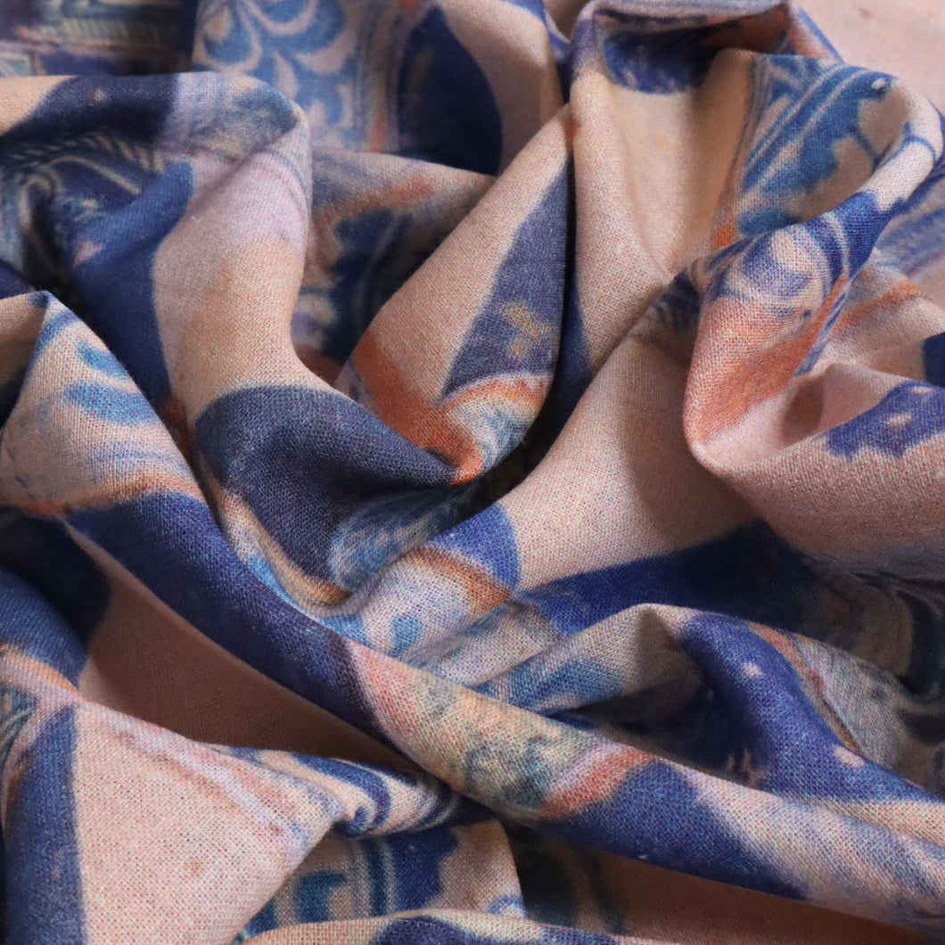 Spanish River Cotton Linen Print Deadstock - Cornflower Blue