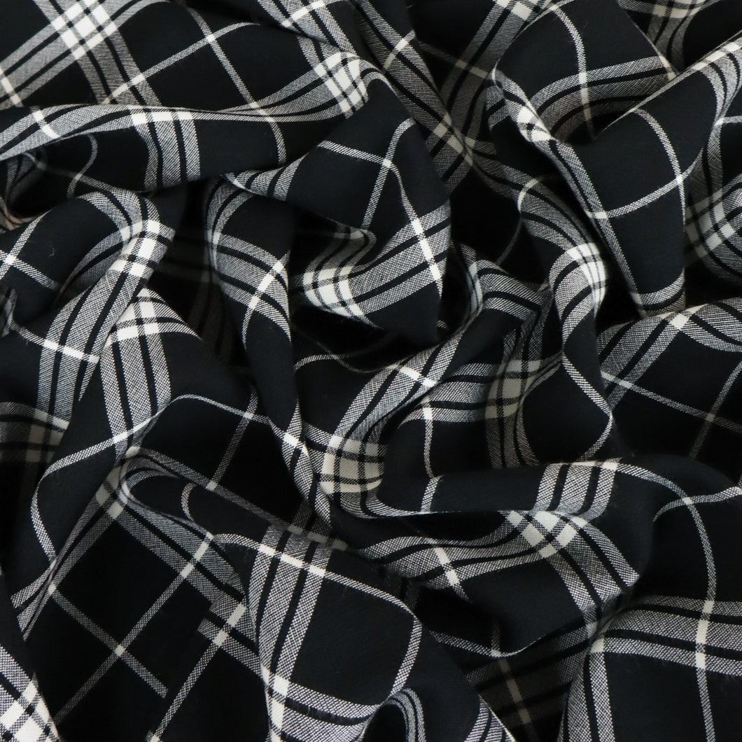 Viscose Crepe Windowpane Check Designer End - Black