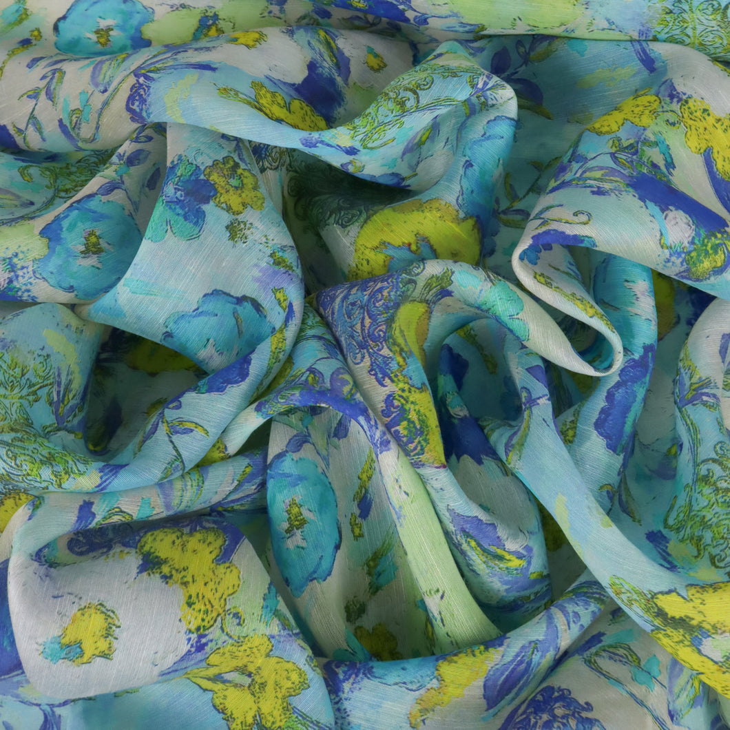 Tencel Linen Nylon Floral Print - Whitewater