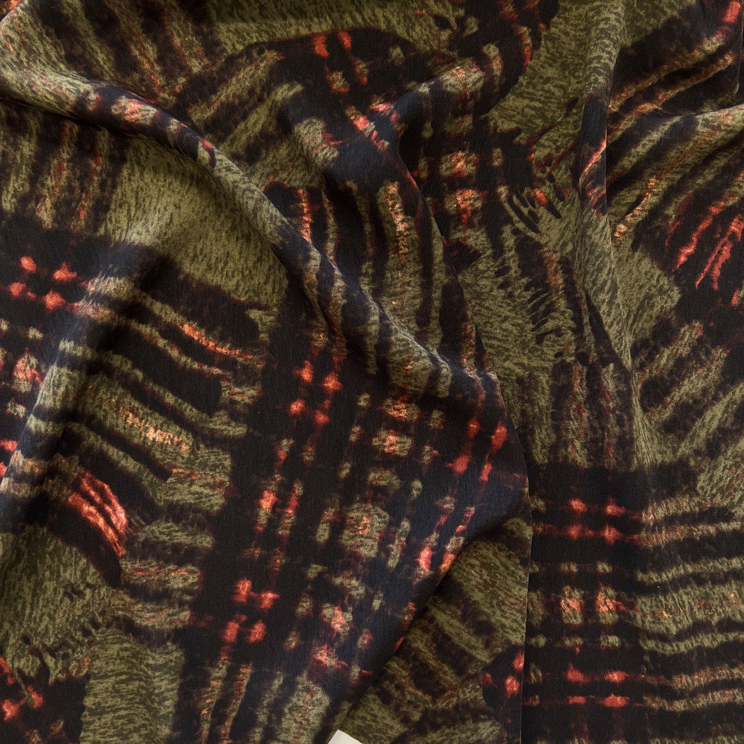 Check Scarf Crepe de Chine Print Deadstock - Khaki