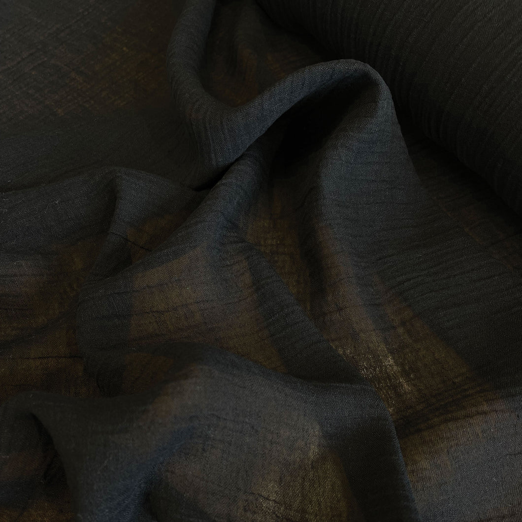 Washed Linen Crinkle Gauze - Black