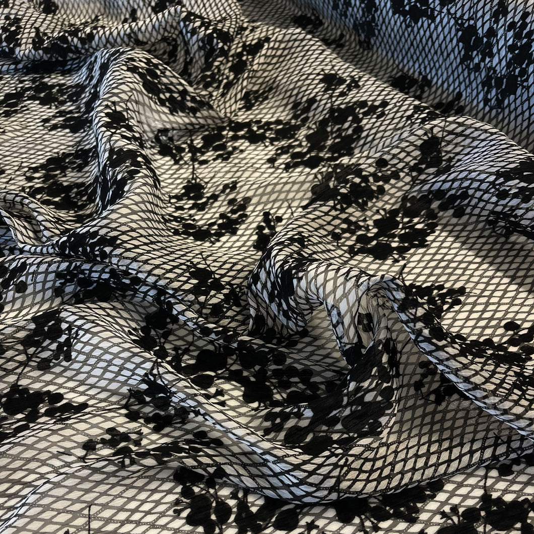 Fiorire Crinkle Chiffon - Black & White
