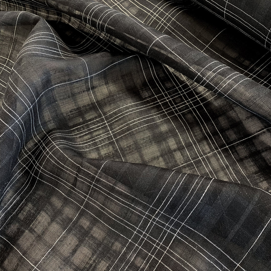 Check Linen Viscose Gauze - Black