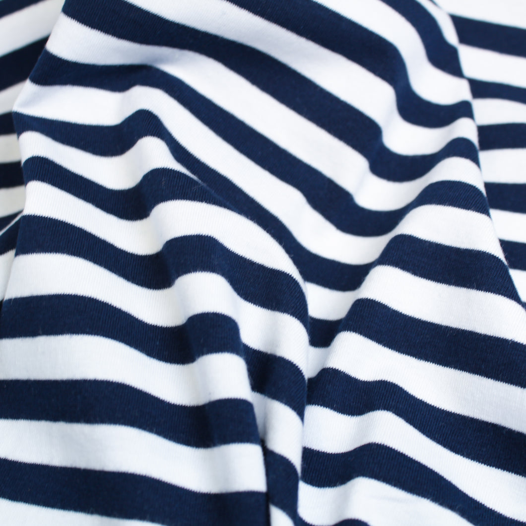 Cotton Spandex Mini Stripe - Navy/White
